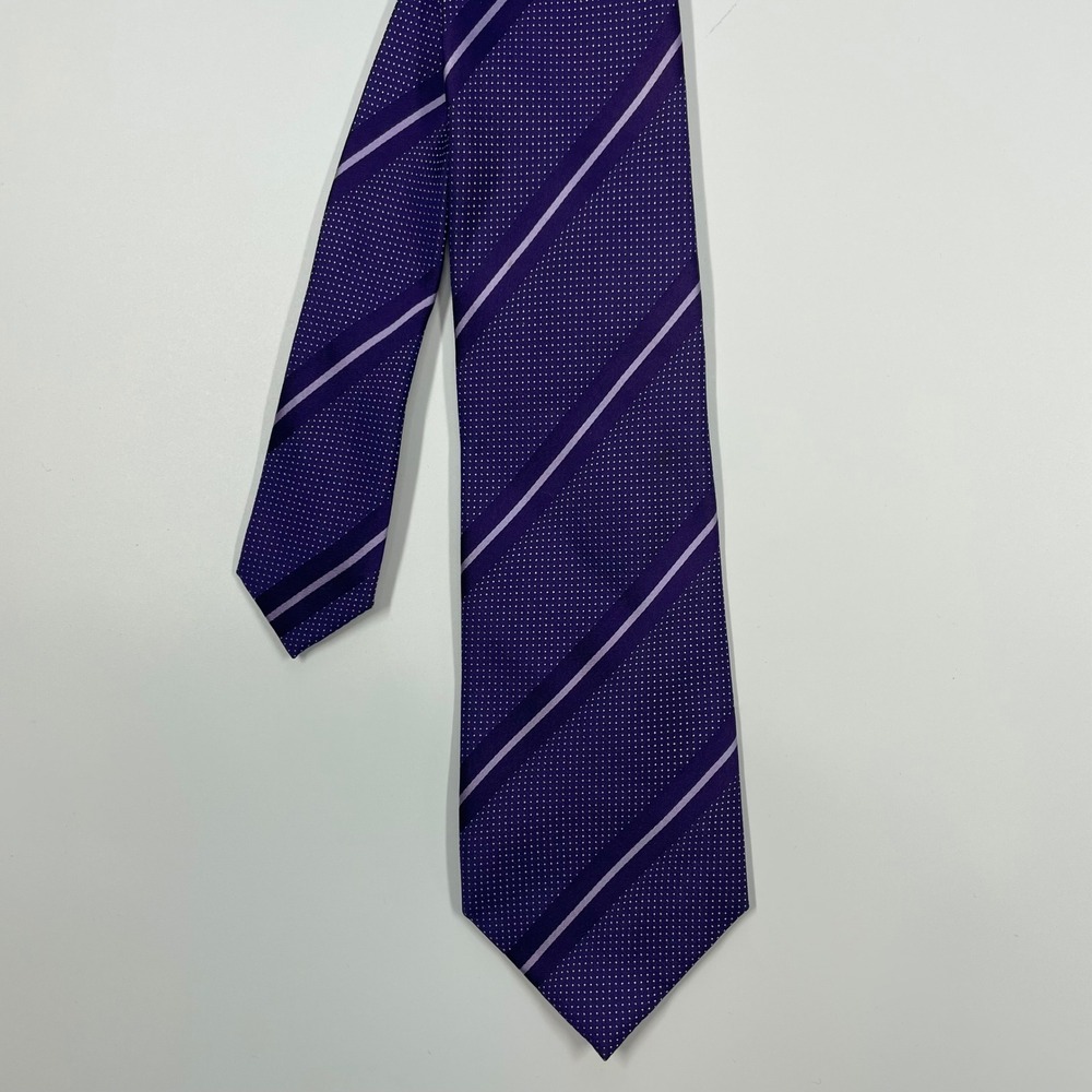 Sean John Purple Striped Micro Dot Silk Necktie Mens OS 5113